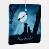 かわいい犬と猫ハッピーホリデーズチストマ セラミックオーナメント (右)