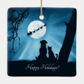 かわいい犬と猫ハッピーホリデーズチストマ セラミックオーナメント (裏面)