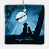 かわいい犬と猫ハッピーホリデーズチストマ セラミックオーナメント (正面)