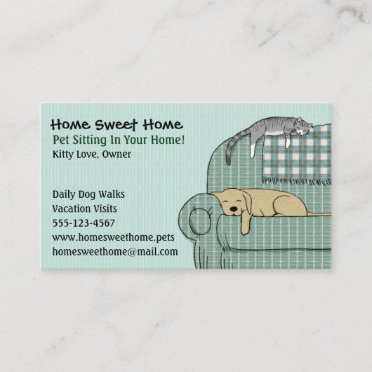 かわいい犬と猫ペットが座る – 動物サービス 名刺 (正面)