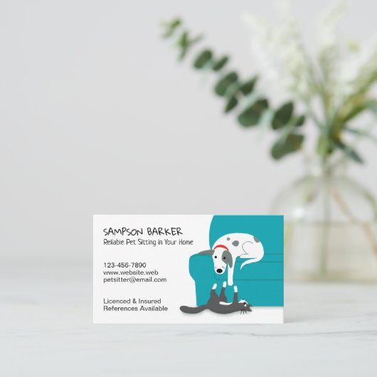 かわいい犬と猫ペットが座る |動物気に 名刺 (スタンド正面)
