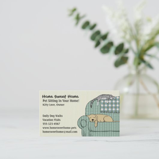 かわいい犬と猫ペットの着席する動物サー気にビス 名刺 (スタンド正面)