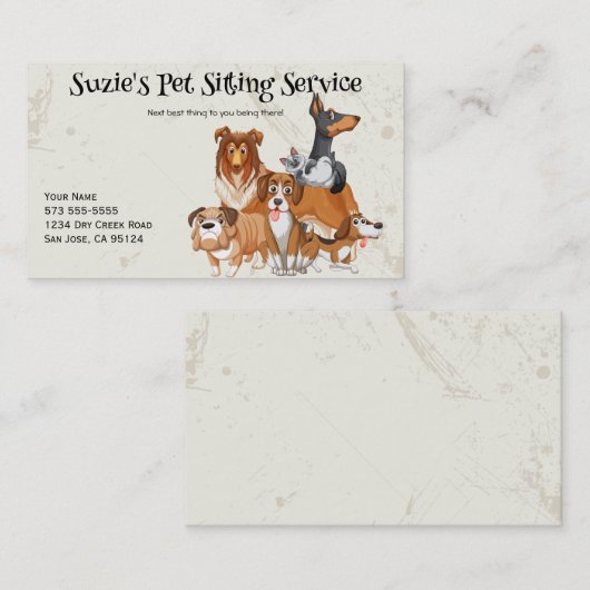 かわいい犬と猫ペット座るサービス 名刺 (正面/裏面)