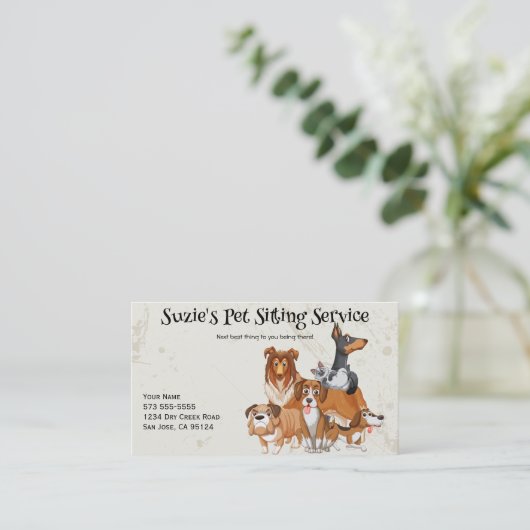かわいい犬と猫ペット座るサービス 名刺 (スタンド正面)