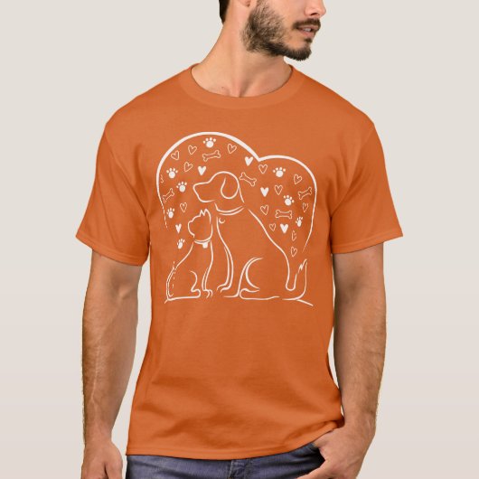 かわいい犬と猫好き おもしろい Tシャツ (正面)