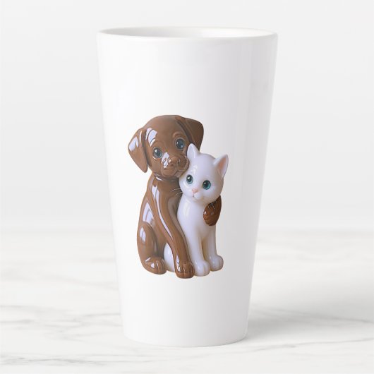 かわいい犬と猫 カフェラテマグ (正面)