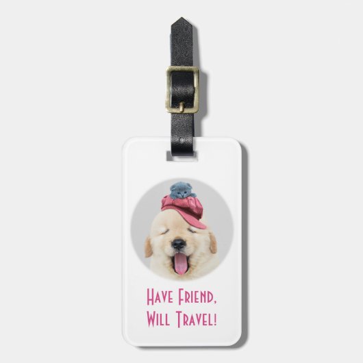 かわいい犬と猫、旅行、名前のパーソナライズ ラゲッジタグ (正面縦)
