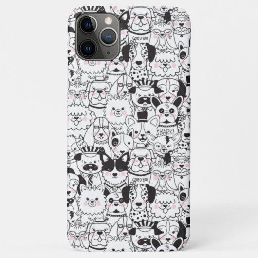 かわいい犬と白黒の動物パターンラインアート Case-Mate iPhoneケース (裏面)