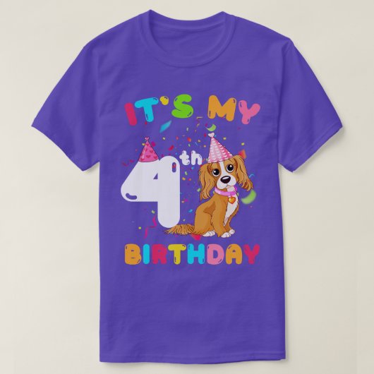 かわいい犬と私の4歳の誕生日 Tシャツ (デザイン正面)