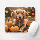 かわいい犬と紅葉&カボチャ マウスパッド (マウス)