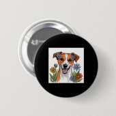 かわいい犬と花2 缶バッジ (正面&裏面)