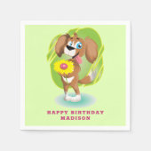 かわいい犬と花 スタンダードカクテルナプキン (正面)