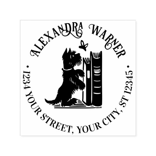 かわいい犬と蝶の名前差出人住所 セルフインキングスタンプ (デザイン)