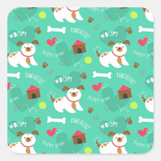かわいい犬と言葉 スクエアシール (正面)