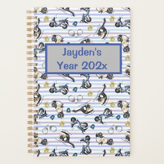 かわいい犬と警察の動きストライプ|過去記事 プランナー手帳 (正面)