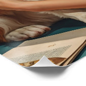 かわいい犬と赤いドレスを着たブロンドの笑顔 ポスター (コーナー)