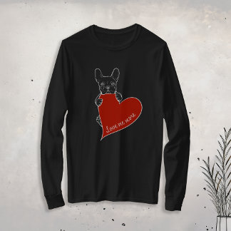 かわいい犬と赤いハートフランスのブルドッグ Tシャツ