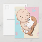 かわいい犬と赤ちゃんのイラストアート ポストカード (正面/裏面)