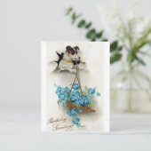 かわいい犬と靴の誕生日の挨拶 ポストカード (スタンド正面)