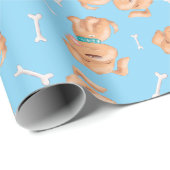 かわいい犬と骨シンプル誕生日ブルー ラッピングペーパー (ロールコーナー)