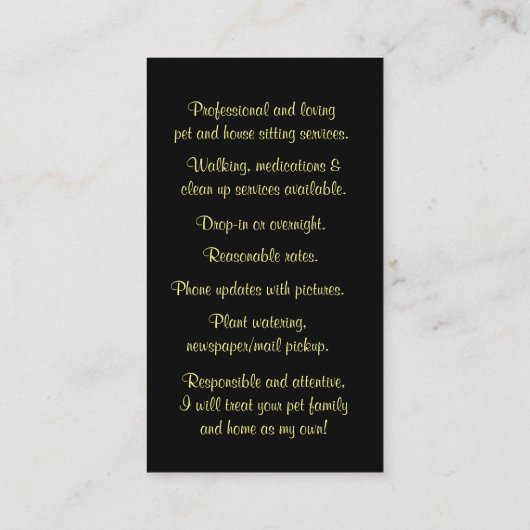 かわいい犬と骨ペット着席サービス 名刺 (裏面)