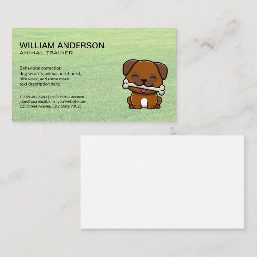 かわいい犬と骨 | Grass 名刺 (正面/裏面)