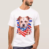 かわいい犬と7月4日アメリカ国旗 Tシャツ (正面)