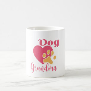 かわいい犬のおばあちゃんピンクハートの肉球プリントグラフィック コーヒーマグカップ