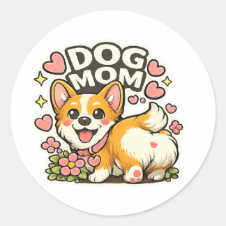 かわいい犬のお母さんコーギーシール かわいい フラワー ハートアート ラウンドシール