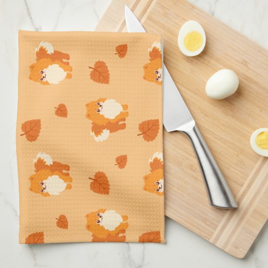 かわいい犬のかわいいのポメラニア犬 キッチンタオル (四つ折り)