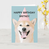 かわいい犬のかわいい笑顔のシブイヌブルー誕生日 カード (黄色い花)