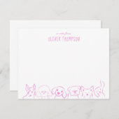 かわいい犬のアニマルスケッチメモカード 紫のメモ ノートカード (正面/裏面)