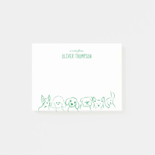 かわいい犬のアニマル スケッチ ノート 緑のA ポストイット (正面)