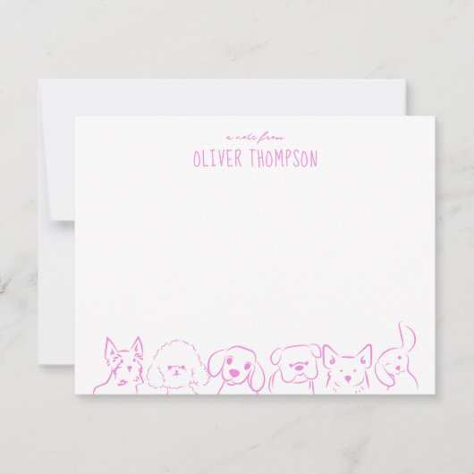 かわいい犬のアートスケッチメモカード 紫のメモ ノートカード (正面)