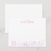 かわいい犬のアートスケッチメモカード 紫のメモ ノートカード (正面/裏面)