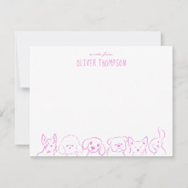 かわいい犬のアートスケッチメモカード 紫のメモ ノートカード