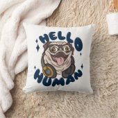 かわいい犬のイラストと"Hello human"の文字 クッション (ブランケット)