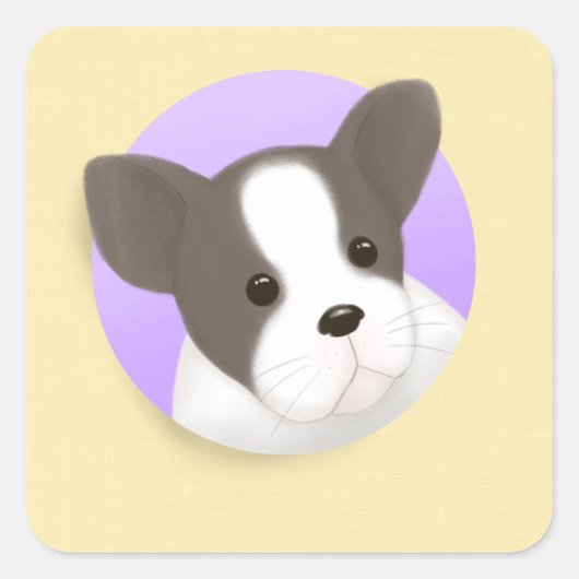 かわいい犬のイラストレーションアート スクエアシール (正面)