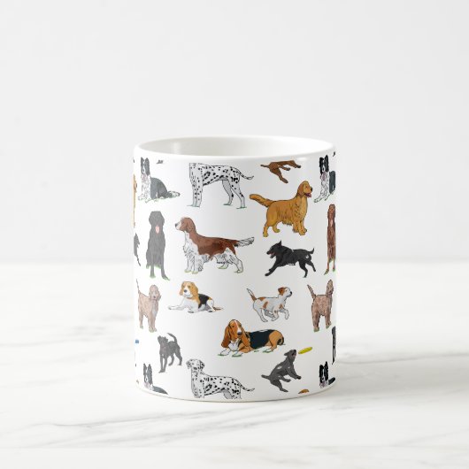 かわいい犬のイラストレーション模様 コーヒーマグカップ (中央)