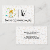 かわいい犬のイラストレーション | グルーミングツールと鋏 名刺 (正面/裏面)