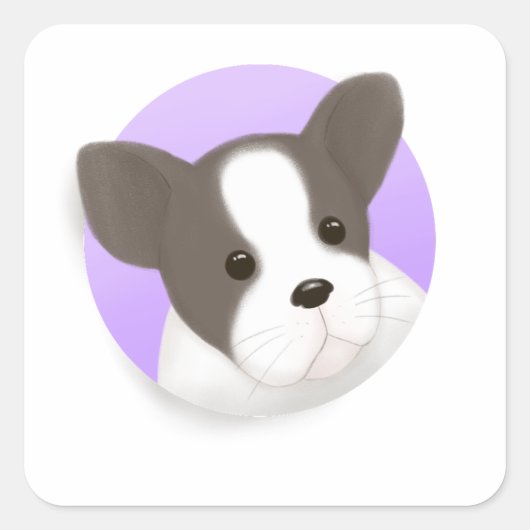 かわいい犬のイラストレーション スクエアシール (正面)