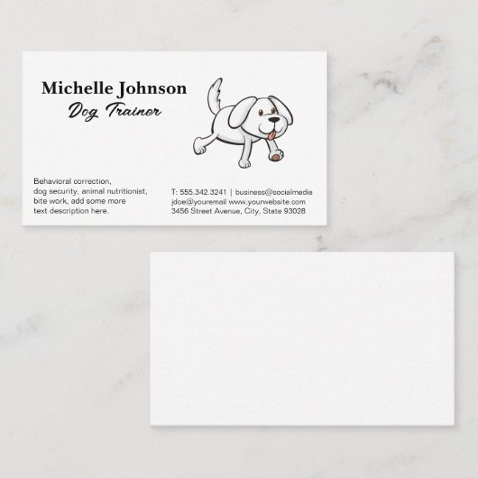 かわいい犬のイラストレーション | 動物トレーナーサービス 名刺 (正面/裏面)