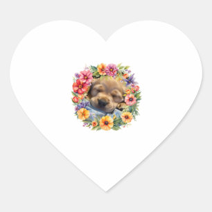 かわいい犬のカラフルの花の眠い子犬クラシック犬 ハートシール