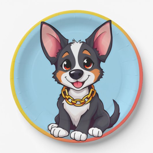 🐶 かわいい犬のキャラクターパーティーお祝いデザイン ペーパープレート (正面)
