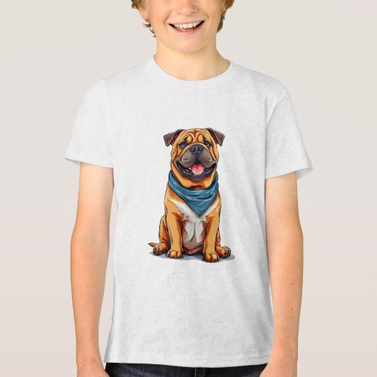 🐶 かわいい犬のキャラクター キッズ服 🐶 トライブレンドTシャツ (正面)