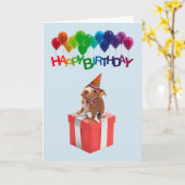 かわいい犬のギフトボックス誕生日カード カード (黄色い花)