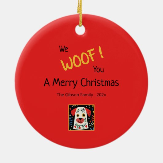 かわいい犬のクリスマスの飾り セラミックオーナメント (裏面)