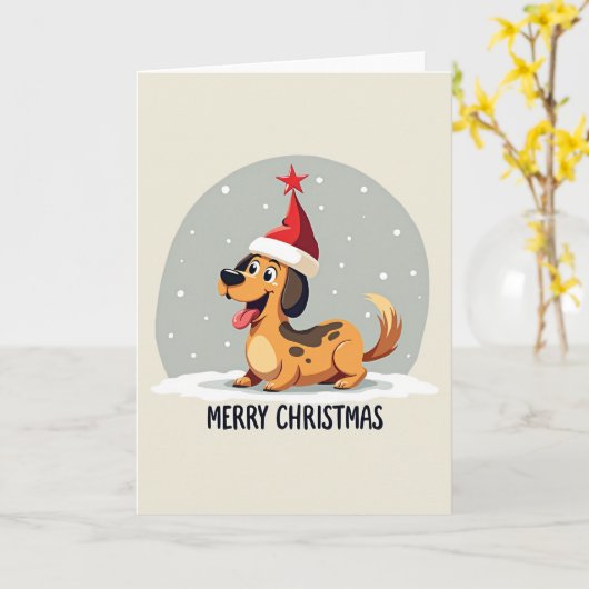 かわいい犬のクリスマスカード カード (黄色い花)