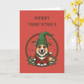 かわいい犬のクリスマスカード カード (黄色い花)