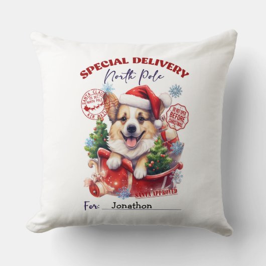 かわいい犬のクリスマスクッションカバー クッション (正面)